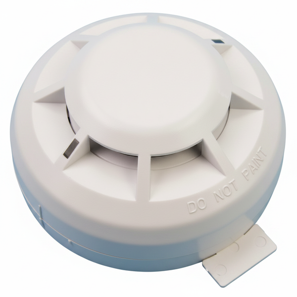 White circular smoke detector device with a raised central button and small tab, molded 'DO NOT PAINT' on the side