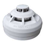 Ceiling-mounted white circular fire alarm detector with vents and embossed 'DO NOT PAINT' text on the housing
